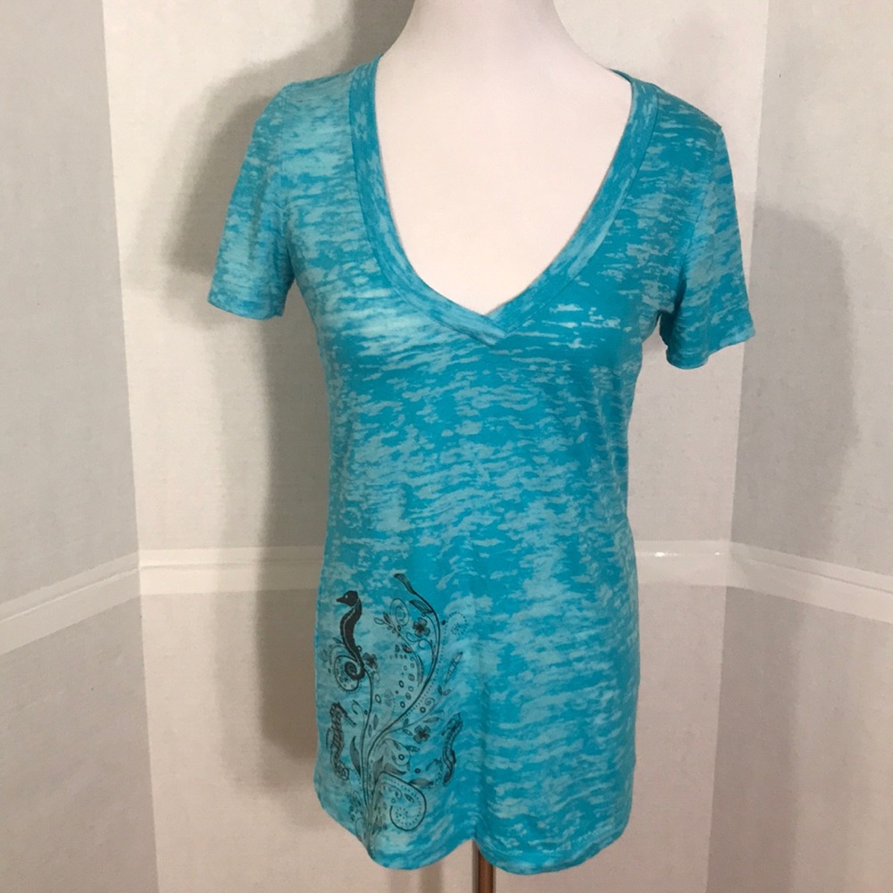 Artisan Tees turquoise seahorse burn out t-shirt